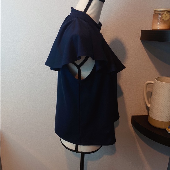 Anthro Eri + ali Navy Blue Fringed Design Top - Picture 5 of 10